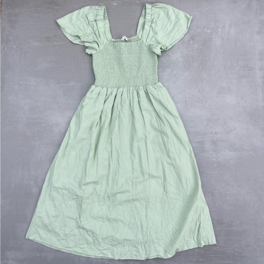 Madewell Linen-Blend Lucie Smocked Midi Dress